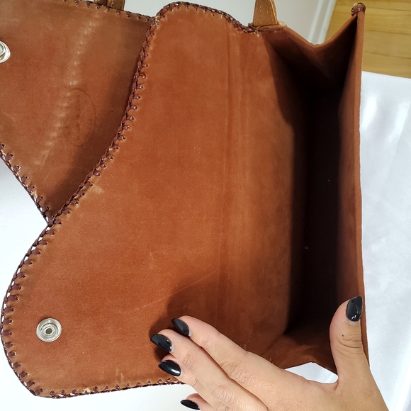 Vintage 70's Reptile Skin Satchel Tan Triangular Lacing - Picture 7 of 10